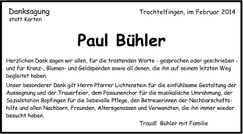 Traueranzeige von Paul Bühler von OstalbTrauer