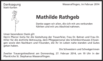 Traueranzeige von Mathilde Rathgeb von Schwäbische Post