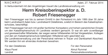 Traueranzeige von Robert Friesenegger von Schwäbische Post