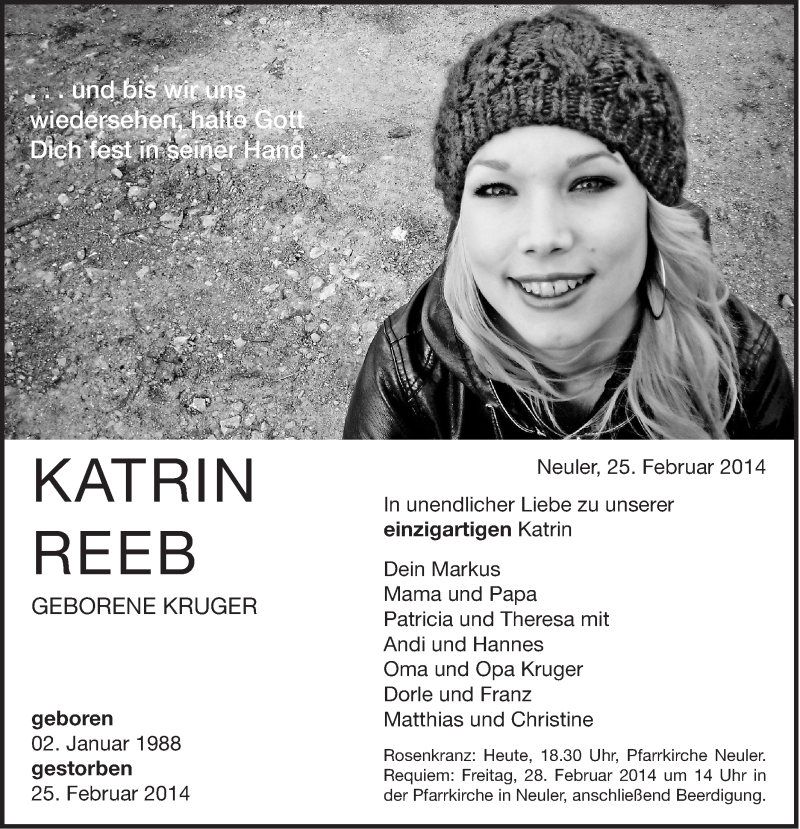  Traueranzeige für Katrin Reeb vom 27.02.2014 aus Schwäbische Post