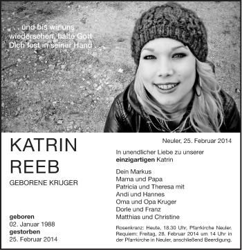 Traueranzeige von Katrin Reeb von Schwäbische Post