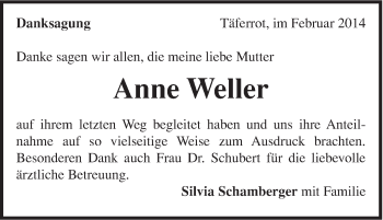 Traueranzeige von Anne Weller von Gmünder Tagespost