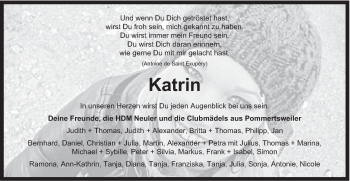 Traueranzeige von Katrin . von Schwäbische Post