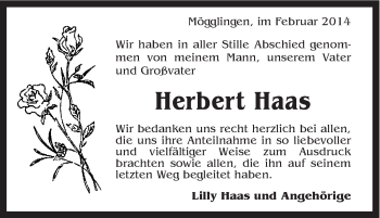 Traueranzeige von Herbert Haas von Schwäbische Post