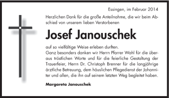 Traueranzeige von Josef Janouschek von Schwäbische Post