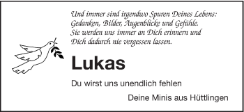 Traueranzeige von Lukas  von Schwäbische Post