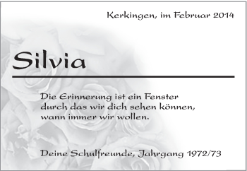 Traueranzeige von Silvia  von Schwäbische Post
