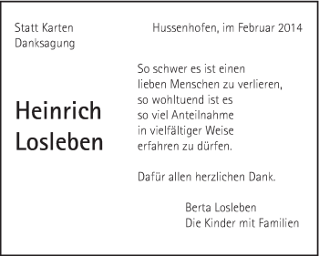 Traueranzeige von Heinrich Losleben von Gmünder Tagespost