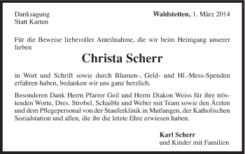 Traueranzeige von Christa Scherr von Gmünder Tagespost