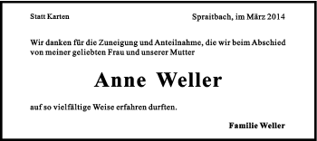 Traueranzeige von Anne Weller von Gmünder Tagespost