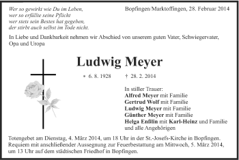 Traueranzeige von Ludwig Meyer von Schwäbische Post
