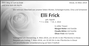 Traueranzeige von Elli Frick von Schwäbische Post