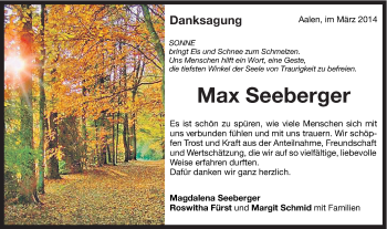 Traueranzeige von Max Seeberger von Schwäbische Post