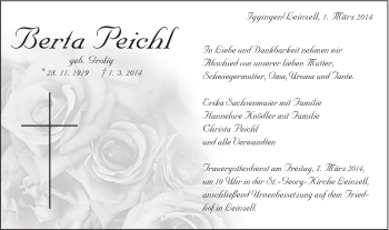 Traueranzeige von Berta Peichl von Gmünder Tagespost