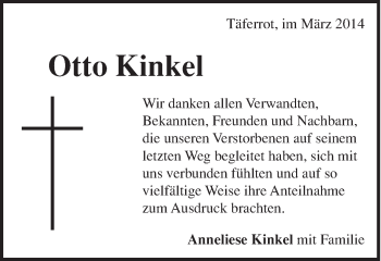 Traueranzeige von Otto Kinkel von Gmünder Tagespost