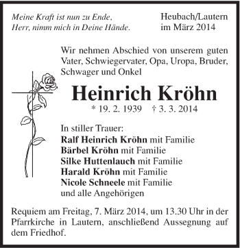 Traueranzeige von Heinrich Kröhn von Gmünder Tagespost