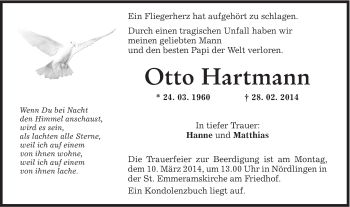 Traueranzeige von Otto Hartmann von Schwäbische Post