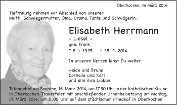 Traueranzeige von Elisabeth Herrmann von Schwäbische Post