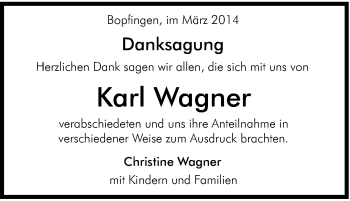 Traueranzeige von Karl Wagner von Schwäbische Post