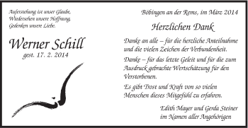 Traueranzeige von Werner Schill von Gmünder Tagespost