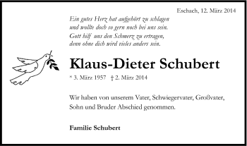 Traueranzeige von Klaus-Dieter Schubert von Gmünder Tagespost