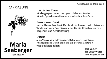 Traueranzeige von Maria Seeberger von Schwäbische Post