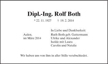 Traueranzeige von Rolf Both von Schwäbische Post
