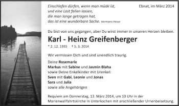 Traueranzeige von Karl-Heinz Greifenberger von Schwäbische Post