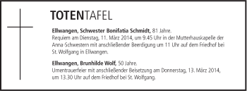 Traueranzeige von Bonifatia Schmidt von Schwäbische Post