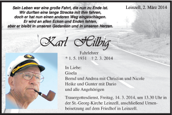 Traueranzeige von Karl Hilbig von Gmünder Tagespost