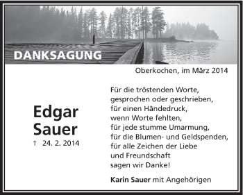 Traueranzeige von Edgar Sauer von Schwäbische Post