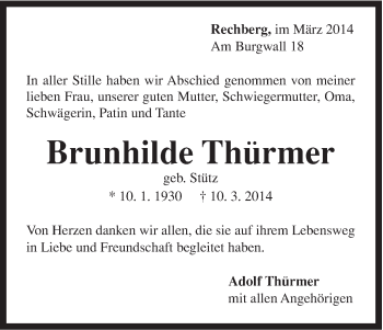 Traueranzeige von Brunhilde Thürmer von Gmünder Tagespost