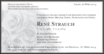 Traueranzeige von René Strauch von Schwäbische Post
