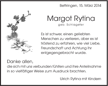 Traueranzeige von Margot Rytina von Gmünder Tagespost