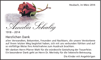 Traueranzeige von Amalia Schulig von Gmünder Tagespost