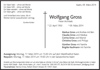 Traueranzeige von Wolfgang Gross von Schwäbische Post