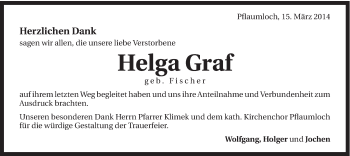 Traueranzeige von Helga Graf von Schwäbische Post