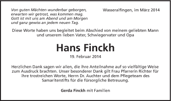 Traueranzeige von Hans Finckh von Schwäbische Post