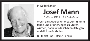 Traueranzeige von Josef Mann von Schwäbische Post