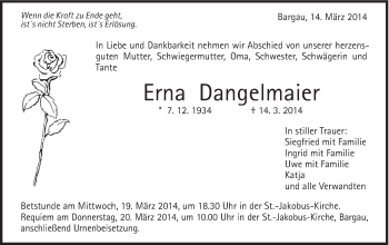 Traueranzeige von Erna Dangelmaier von Gmünder Tagespost
