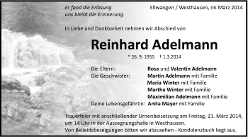 Traueranzeige von Reinhard Adelmann von Schwäbische Post