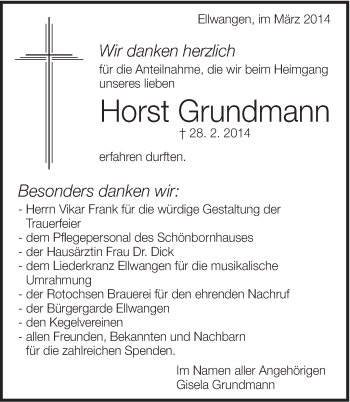 Traueranzeige von Horst Grundmann von Schwäbische Post