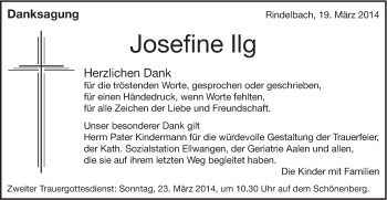 Traueranzeige von Josefine Ilg von Schwäbische Post