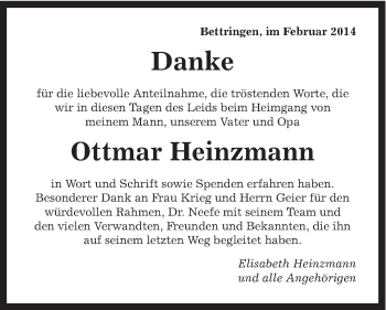 Traueranzeige von Ottmar Heinzmann von Gmünder Tagespost