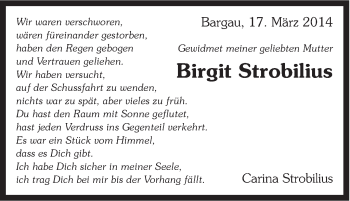Traueranzeige von Birgit Strobilius von Gmünder Tagespost