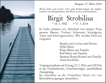 Traueranzeige von Birgit Strobilius von Gmünder Tagespost