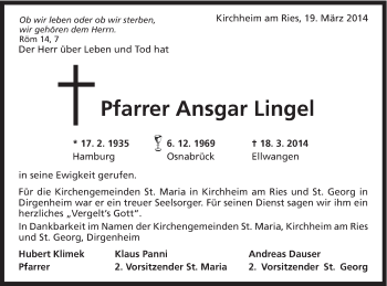 Traueranzeige von Ansgar Lingel von Schwäbische Post