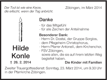 Traueranzeige von Hilde Konle von Schwäbische Post