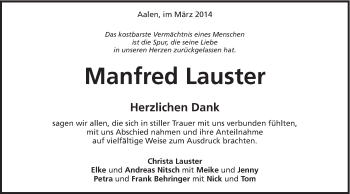 Traueranzeige von Manfred Lauster von Schwäbische Post