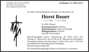 Traueranzeige von Horst Bauer von Schwäbische Post